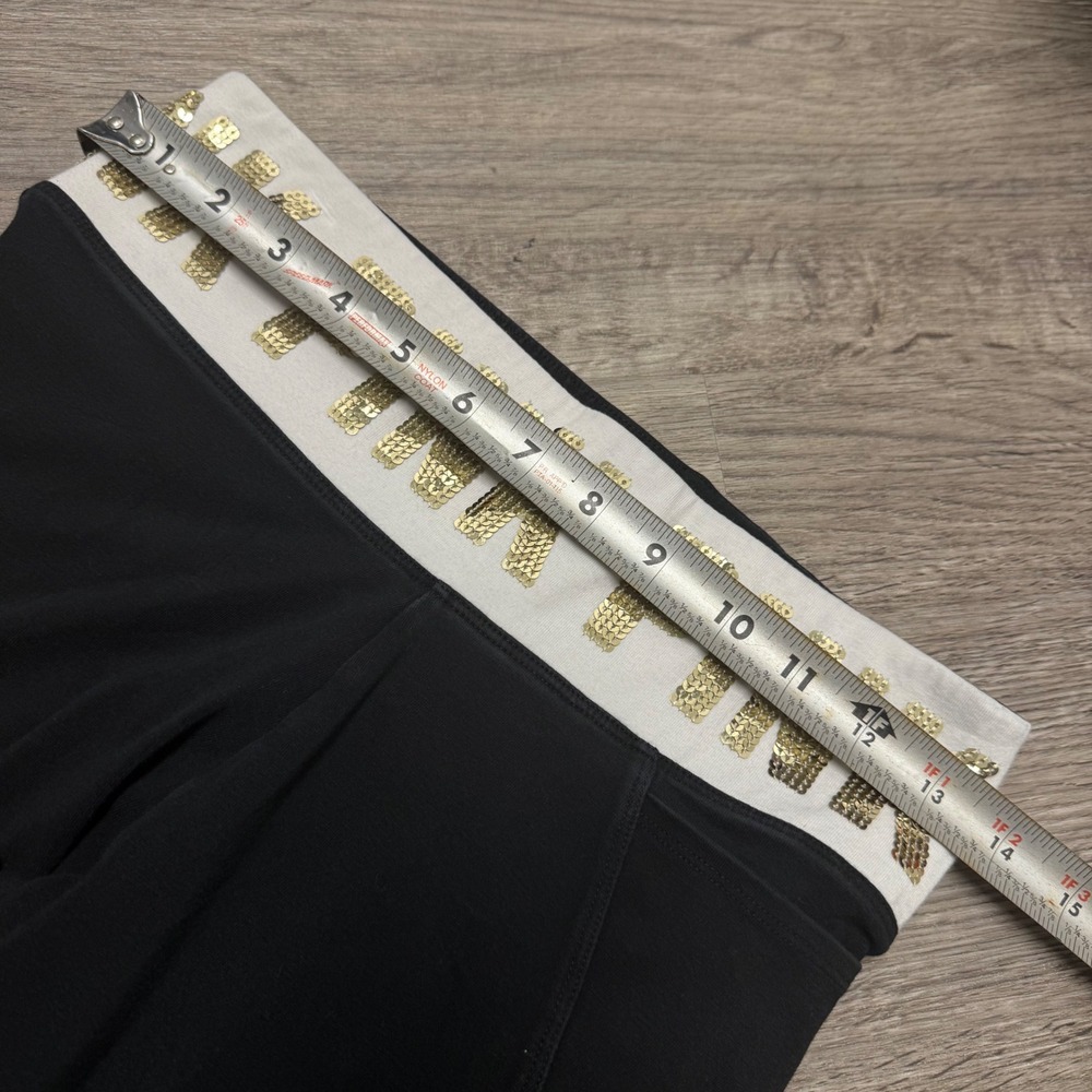 Pink‎ Victoria's Secret Yoga Leggings Black Gold Sequin Logo Waist Small - Picture 4 of 8